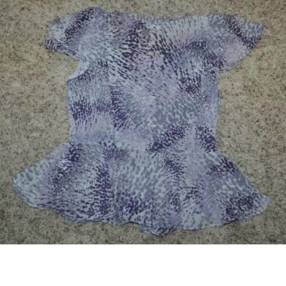 Womens Chiffon Blouse Elle Purple Animal Print X-Small Short Sleeve Button Front - Picture 3 of 3